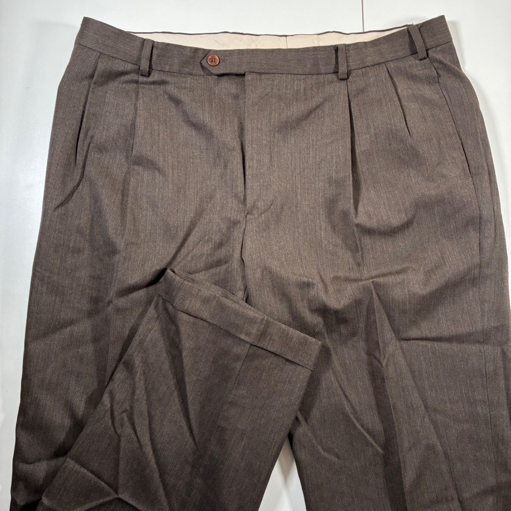 Brooks Brothers Wool Dress Pants 40x31 Brown Madison Fit Pleated Cuffed 90s